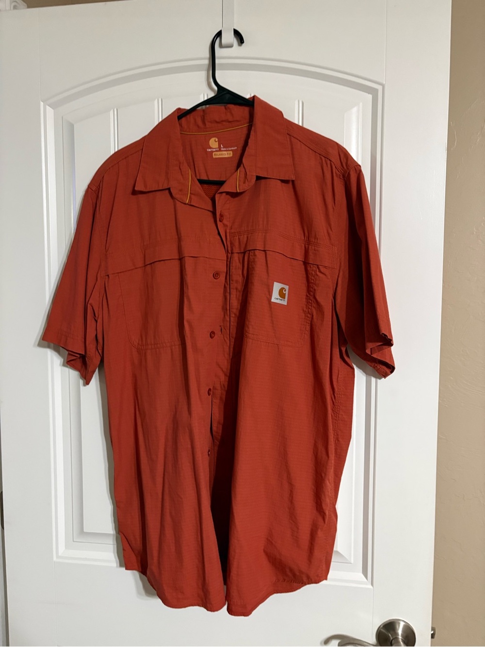 Carhartt Men's Short-Sleeve Button-Down Shirt — Rust/Orange